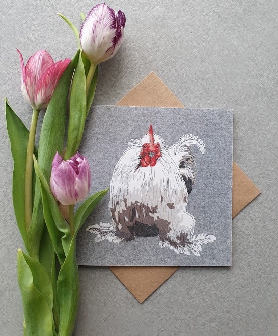 Chicken card, printed on recycled card, blank