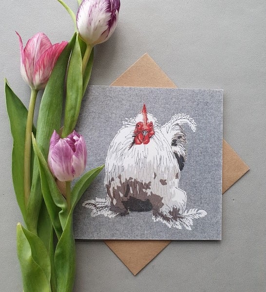 Chicken card, printed on recycled card, blank