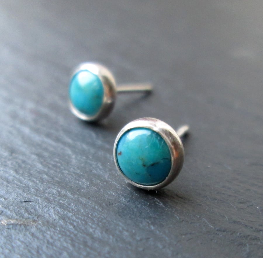 Turquoise Stud Earrings - Gemstone Studs, Silver Jewellery
