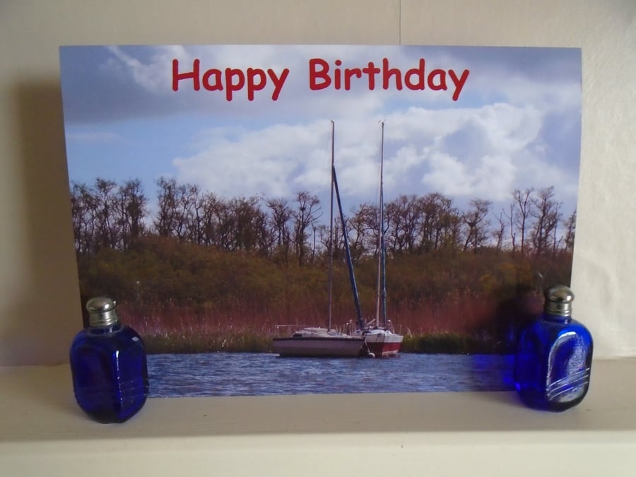 Happy Birthday Sailing Boats On Norfolk Broads Card Blank A5 