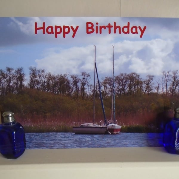 Happy Birthday Sailing Boats On Norfolk Broads Card Blank A5 