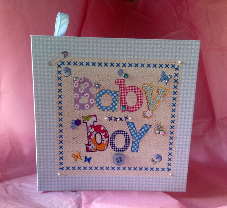 New Baby Boy,Greeting Card, Printed Applique Design,Handfinished Card