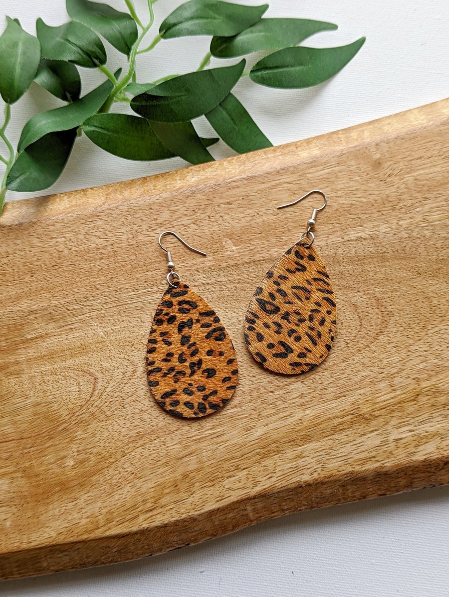 Faux Fur & Suede Tear Drop Earrings - Cheetah 