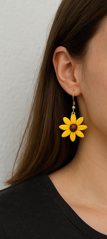 Handmade Polymer Clay Sunflower Dangle Earrings, Colourful Boho Statement Jewell