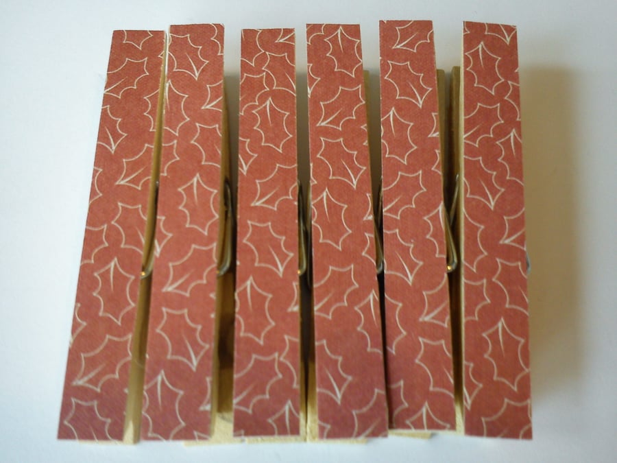 50% off SALE Christmas Red Holly decoupaged card pegs fridge magnets