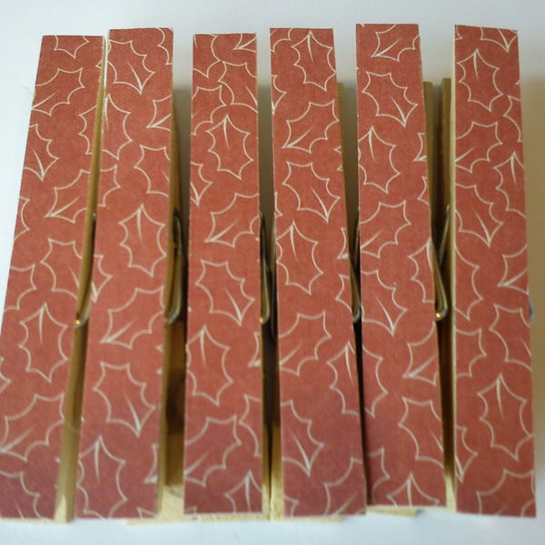 50% off SALE Christmas Red Holly decoupaged card pegs fridge magnets