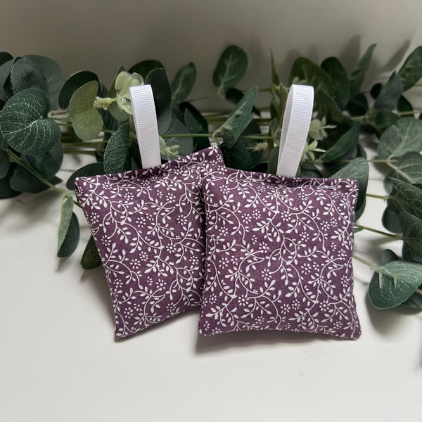 Set of 2 Lavender Sachets: Purple Floral Fabric, New Home, Sleep Pillows