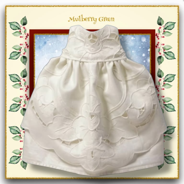 Full Length Whitework Dress with a Cutwork Apron Front