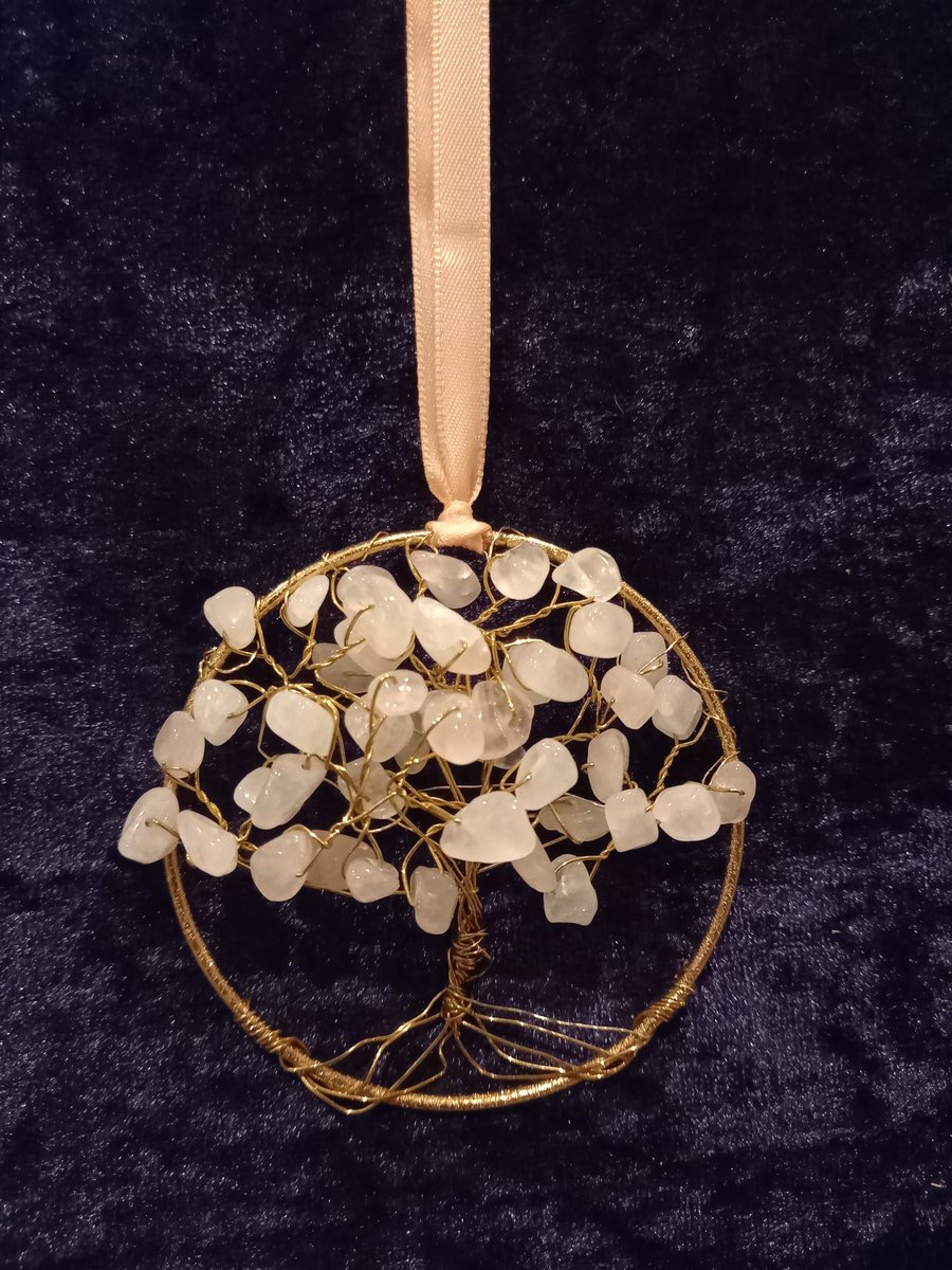 Rose quartz crystal tree of life bangle hanger 