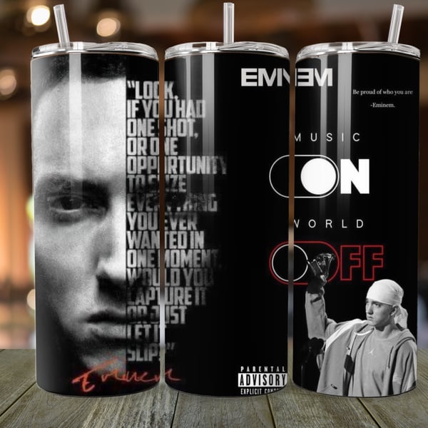 20 oz Tumbler with Straw – Eminem-Inspired Design – High-Quality Insulated Stain