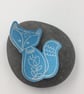Anodised aluminium silver fox brooch on turquoise background - Image 1