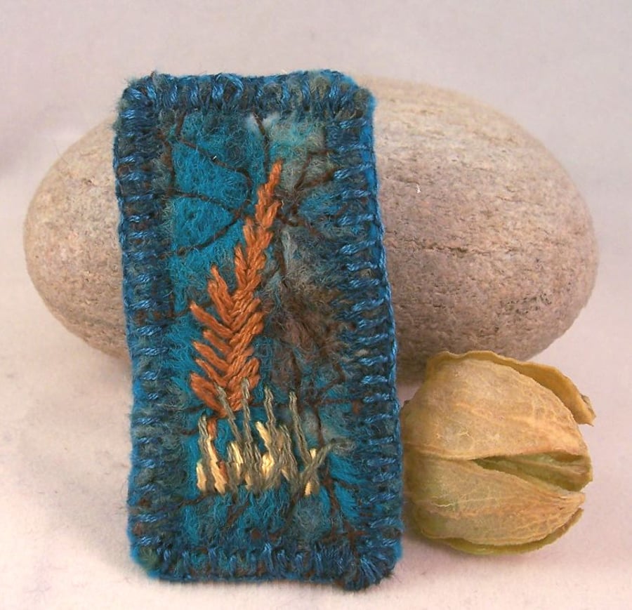 Felted and hand embroidered needlefelt brooch with tree design - Poplar