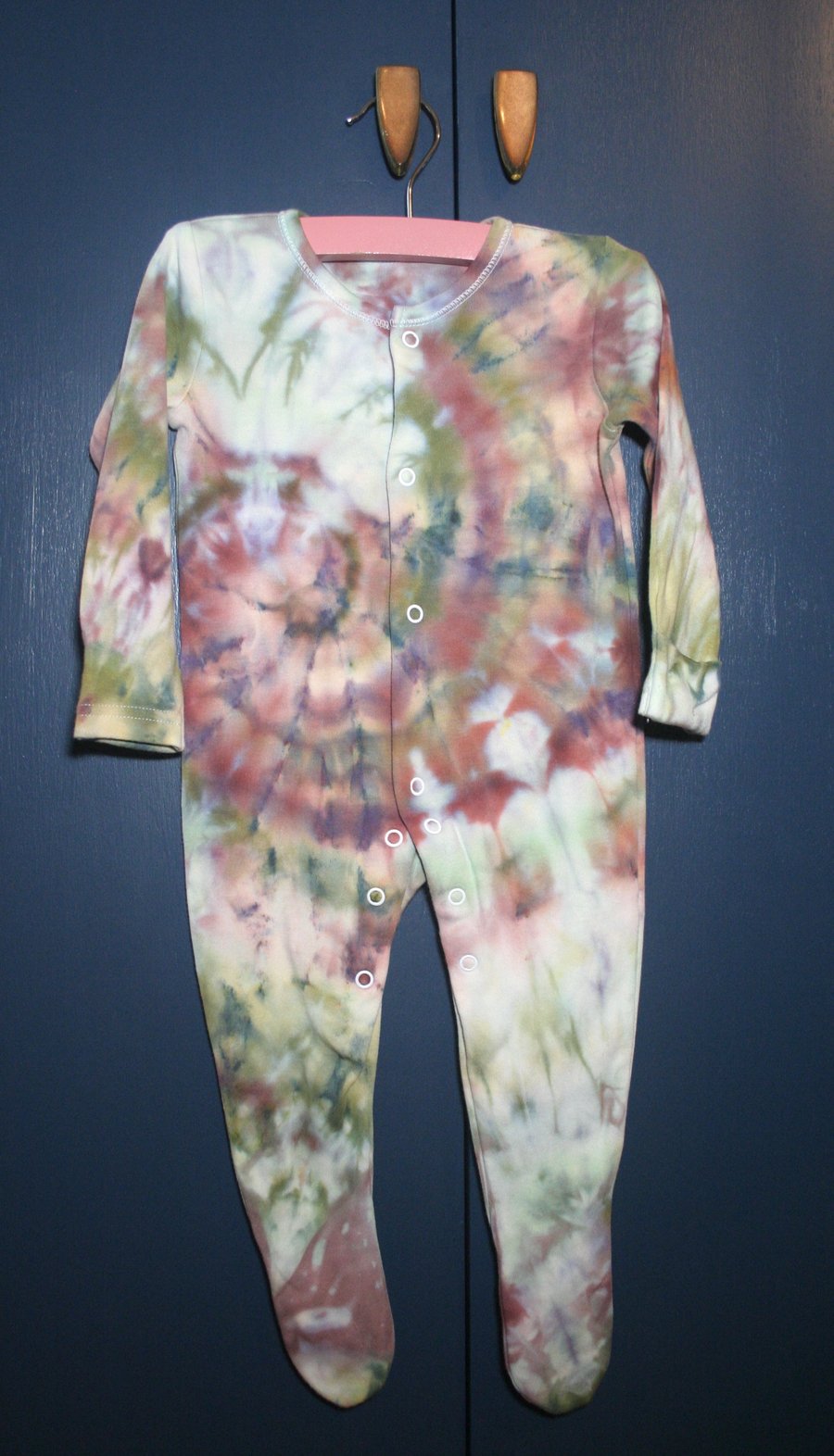 Forest inspired 6-9 Months Baby Grow in Swirled Browns and Green Ice Dye.
