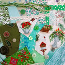 Mini green slow stitching or junk journal kit for a beginner