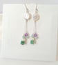 Statement Long Earrings Coin Pearl & Gemstone Sterling Silver Dangle Earrings - Image 1