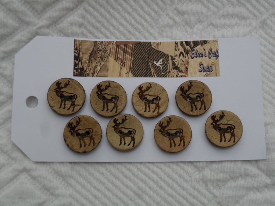 Buttons Coconut Shell Buttons with decoration of a Stag