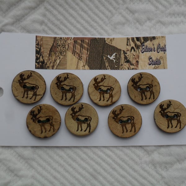Buttons Coconut Shell Buttons with decoration of a Stag