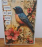 C6733   Best Wishes Card, Bird, Flowers, Hammered Card, Birthday,