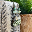 Nature-Inspired Ceramic Earrings in Moss Green & Bronze. One-of-a-Kind.