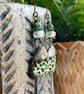 Nature-Inspired Ceramic Earrings in Moss Green & Bronze. One-of-a-Kind Artisan J