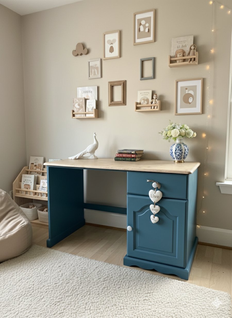 Pine Desk , Dressing Table , Refurbished, Hand-painted