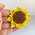 Sunflower brooch with micro crochet