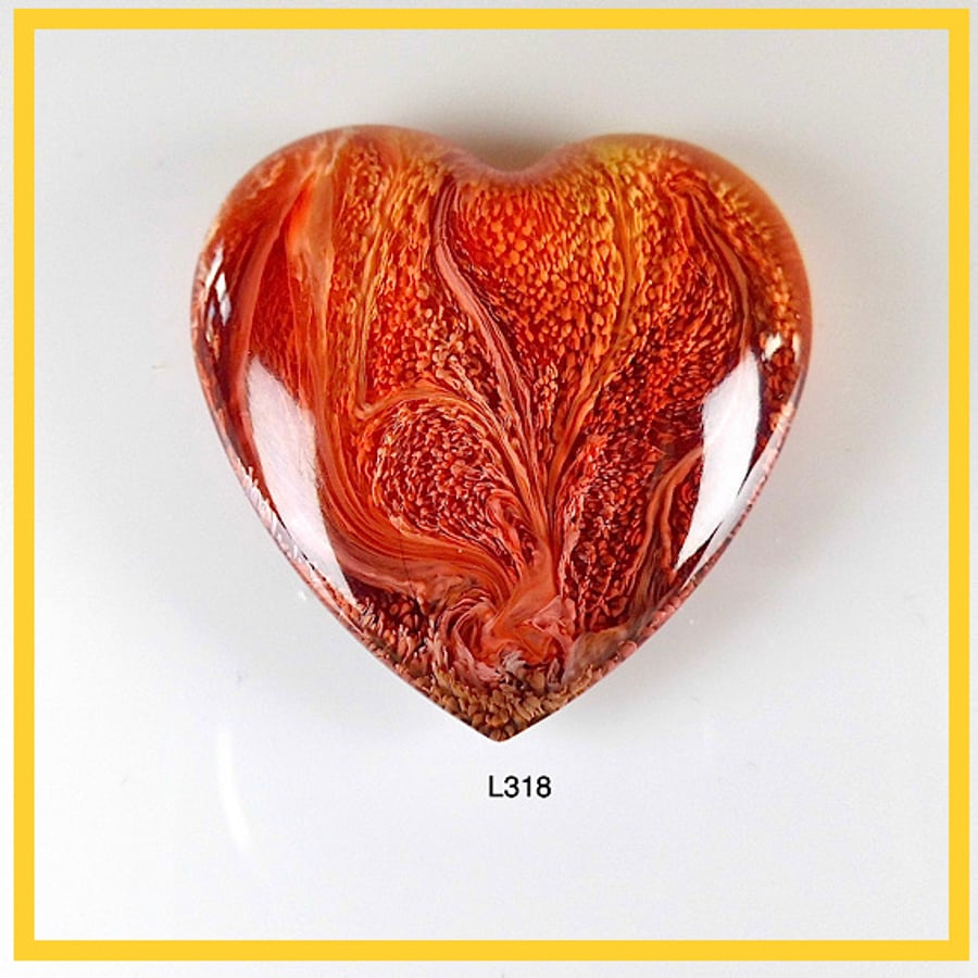 Large Flame Heart Cabochon, hand made,Unique, Resin Jewelry, L318