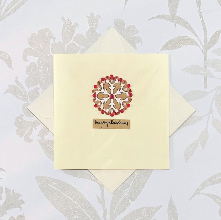 Christmas card - gingerbread snowflake faux rubies diamonds