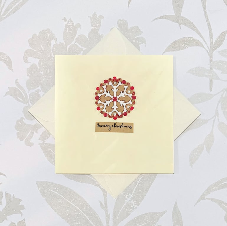 Christmas card - gingerbread snowflake faux rubies diamonds