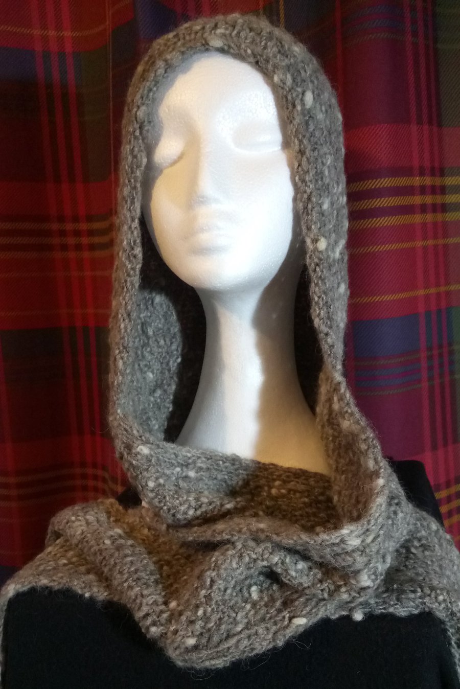 Handspun and Hand-knitted Hooded Scarf in Pure Soay Wool