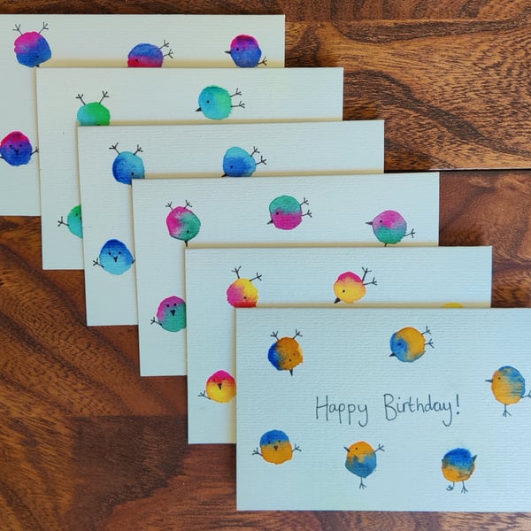 Original Hand-Painted Bird Card Set of 3 or 6, Colour Choice, Personalisation 
