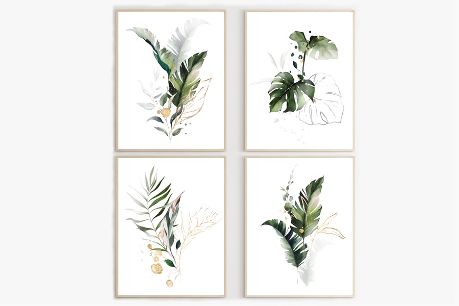 Palm leaves wall prints, tropical plants wall decor, leaf wall art prints
