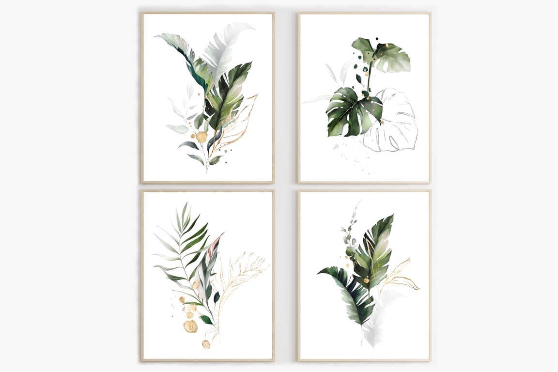 Palm leaves wall prints, tropical plants wall decor, leaf wall art prints