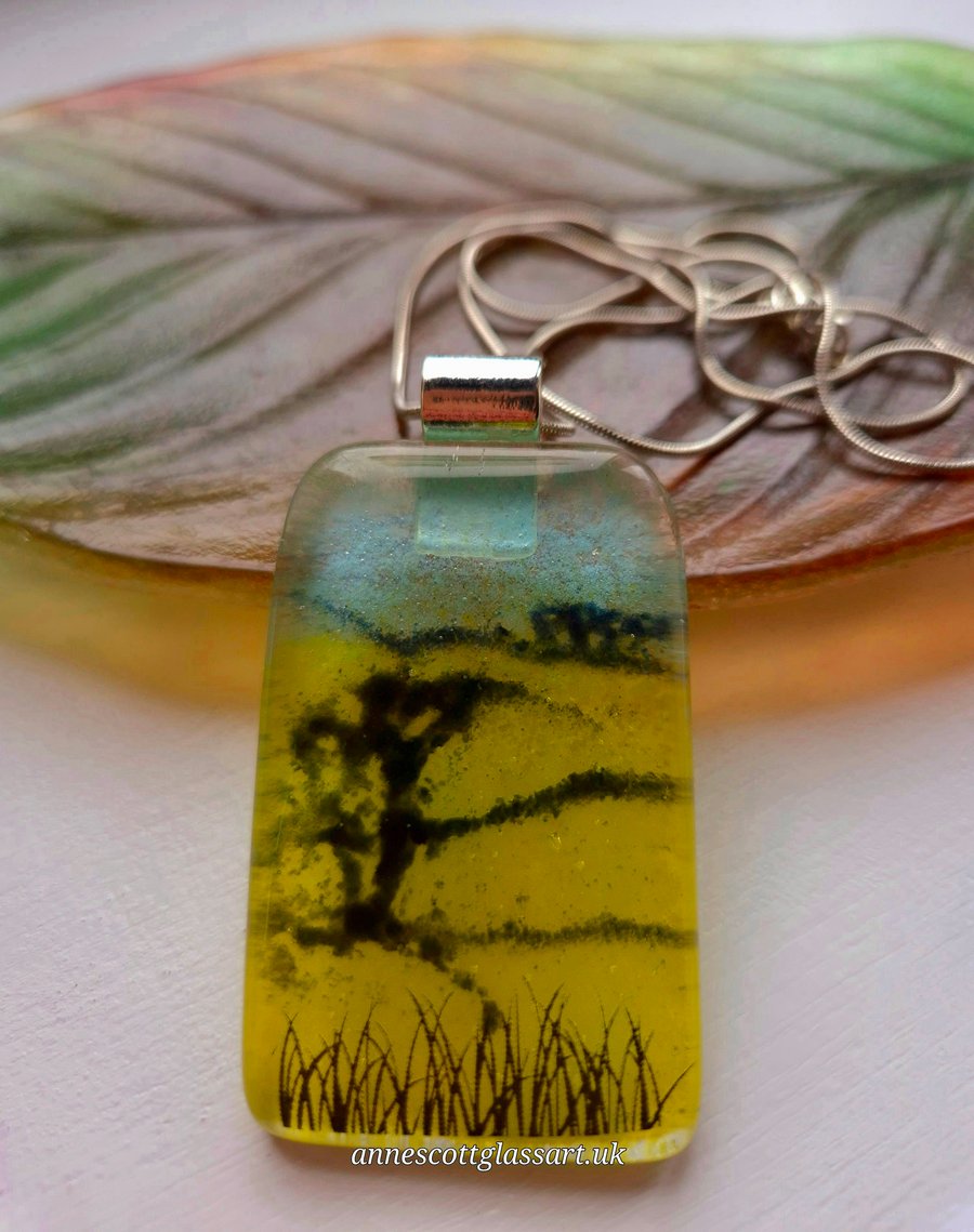 Handmade Meadow Fields (a) Fused Glass Pedant Necklace