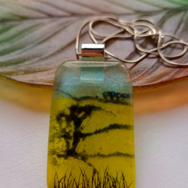 Handmade Meadow Fields (a) Fused Glass Pedant Necklace