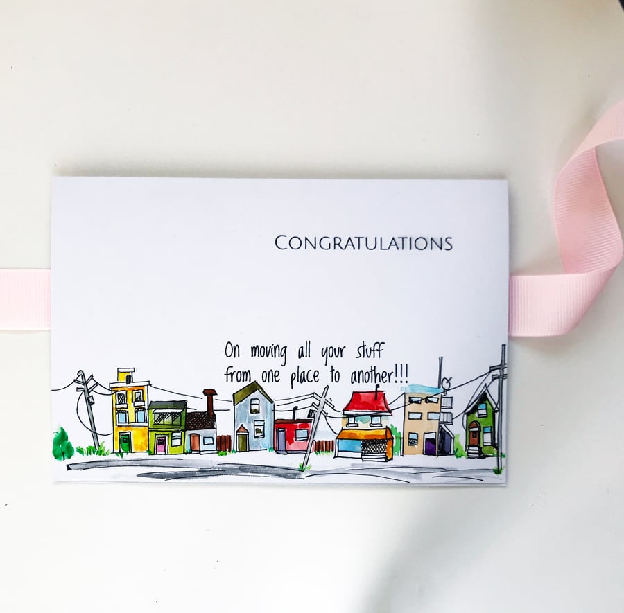 Funny New Home Card, Housewarming Card, Hand Painted Greeting Card, Moving Card