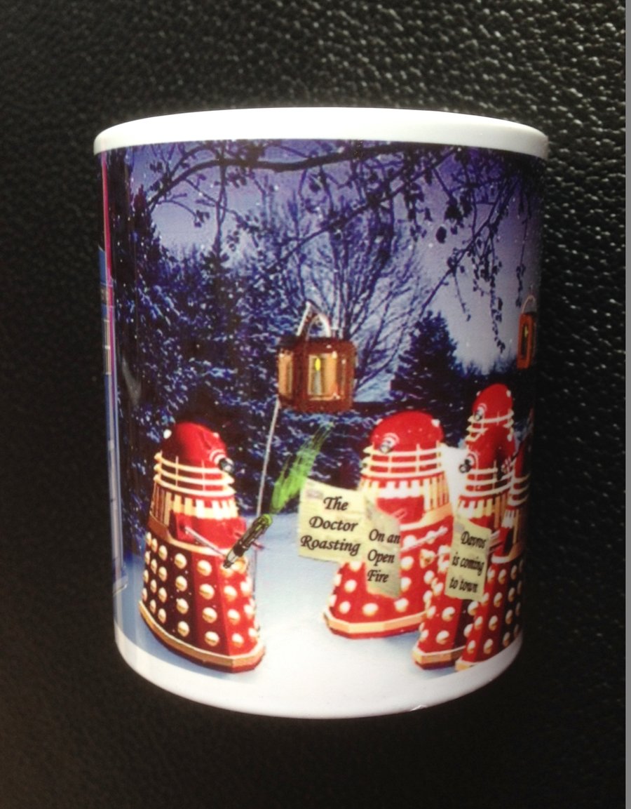 Doctor Who mug gift, Daleks go Carol Singing at Christmas Mug