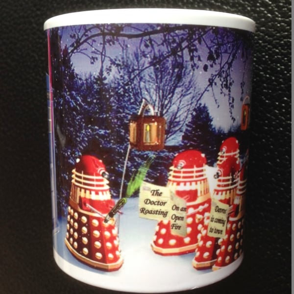 Doctor Who mug gift, Daleks go Carol Singing at Christmas Mug