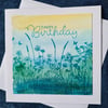 Blue yellow wildflower watercolour birthday card