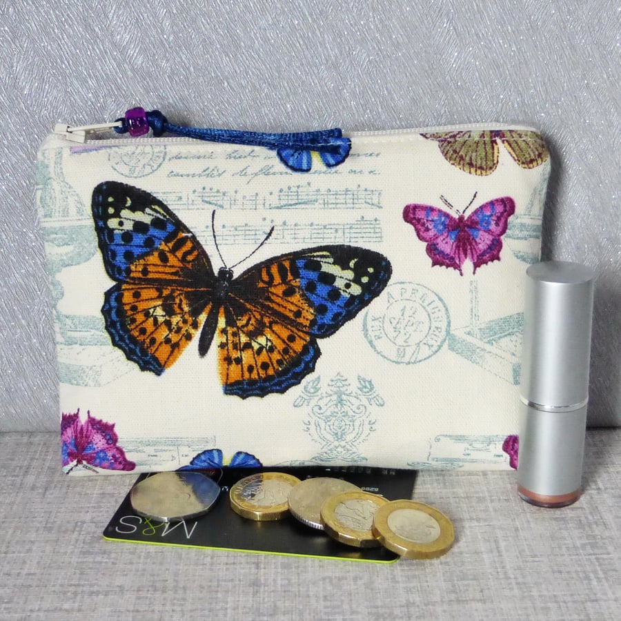 Large coin purse, make up bag, butterflies
