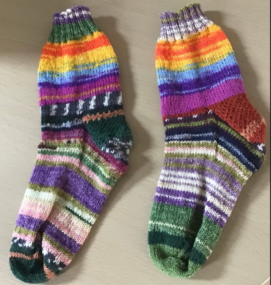 Hand Knit Odd Socks multicoloured size 5-6