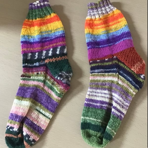 Hand Knit Odd Socks multicoloured size 5-6