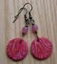 Orange Purple Marble Disc Earrings - Image 2