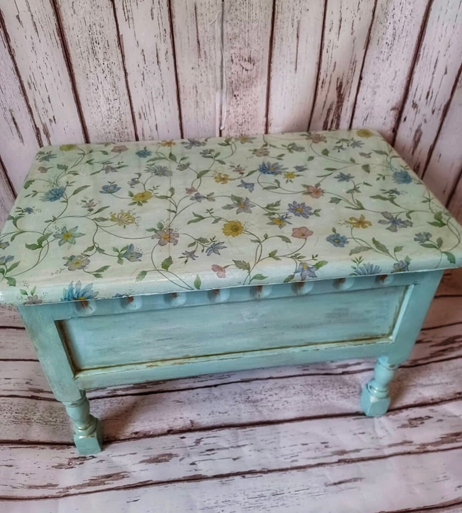 Green Floral Decoupaged Wooden Chest