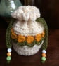 Hand Crocheted Mustard Yellow Tulips Drawstring Bag Handbag Purse - Image 1