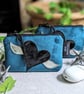 Teal Velvet Heart and Wings Motif Purse (P&P included)