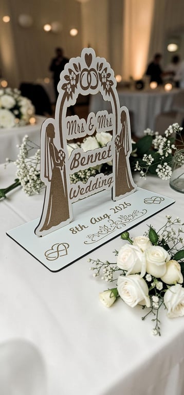 Wedding Arch Mrs & Mrs Personalised Romantic Lesbian Wedding Table Centrepiece