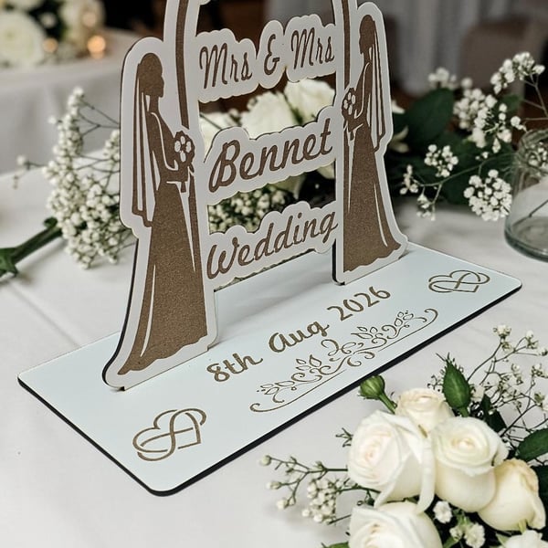 Wedding Arch Mrs & Mrs Personalised Romantic Lesbian Wedding Table Centrepiece