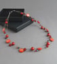 Bright Red Multi-strand Necklace - Coral Red Three Strand Necklaces - Christmas