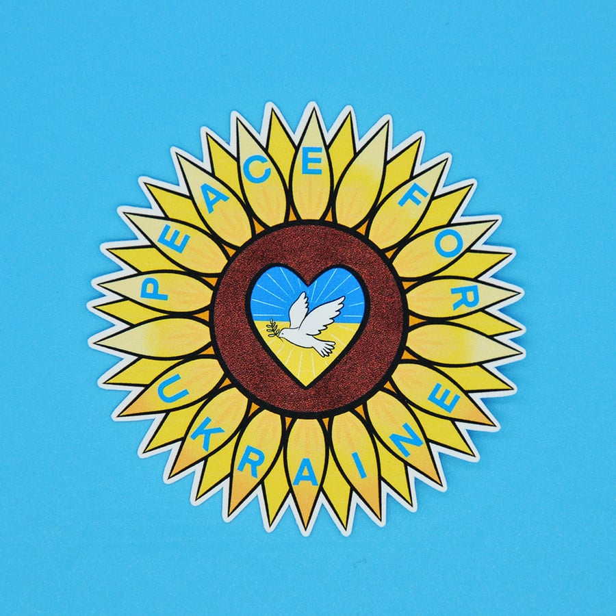 FUNDRAISER - Peace for Ukraine Sunflower Vinyl Stickers - All profits to DEC